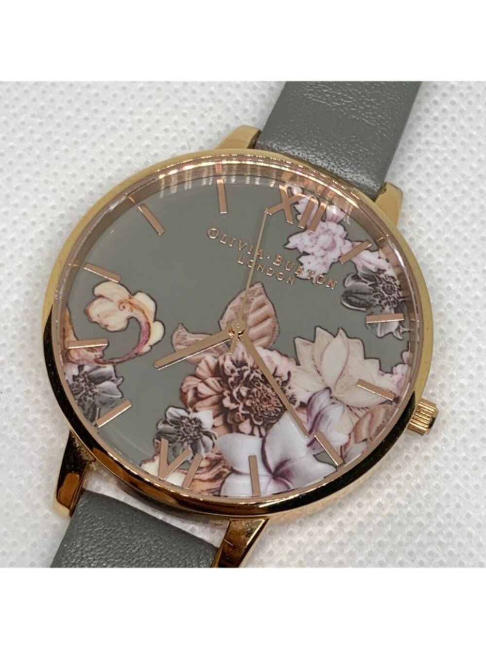 Olivia Burton women watch grey floral dial rose gold tone 38mm leather running - Picture 2 of 8